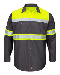 Men's Tall Hi-Visibility Colorblock Ripstop Long Sleeve Work Shirt