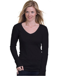 Women's USA-Made Deep V-Neck Long Sleeve T-Shirt