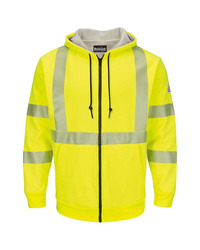 Men's Hi-Visibility Zip-Front Hooded Fleece Sweatshirt with Waffle Lining