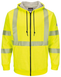 Men's Tall Hi-Visibility Zip-Front Hooded Fleece Sweatshirt with Waffle Lining